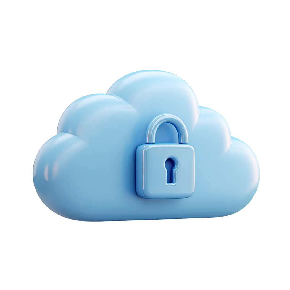 3D Cloud with Padlock Security Icon Illustration on Transparent Background rendering png