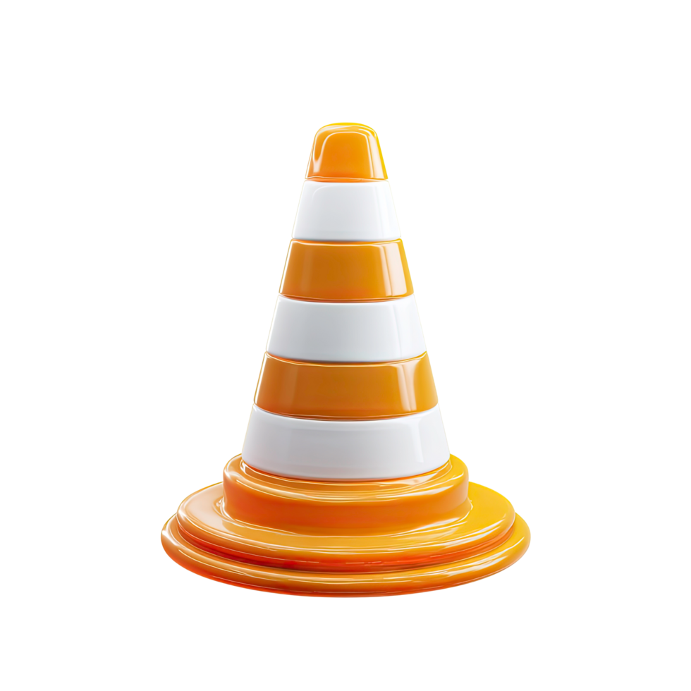 Orange and White Striped Traffic Cone Isolated on Transparent png