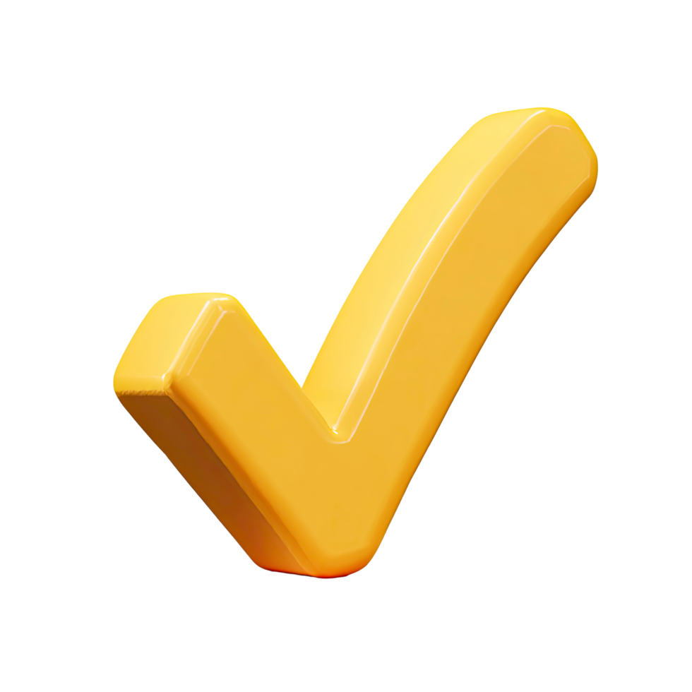 Realistic golden check mark icon 3D rendering illustration on transparent background png