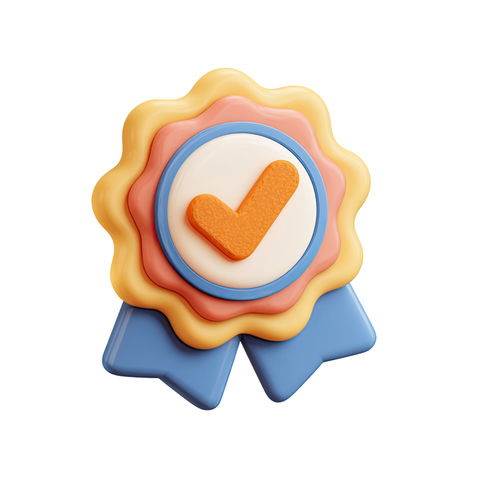 3D Approved Badge with Ribbon and Check Mark on Transparent Background png