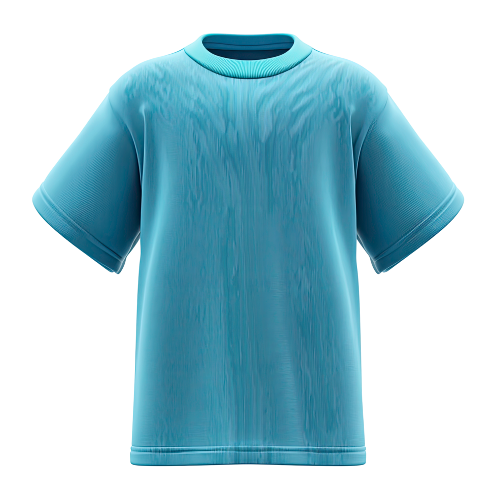 Turquoise Textured T Shirt Mockup with Ribbed Neckline on Transparent Background png