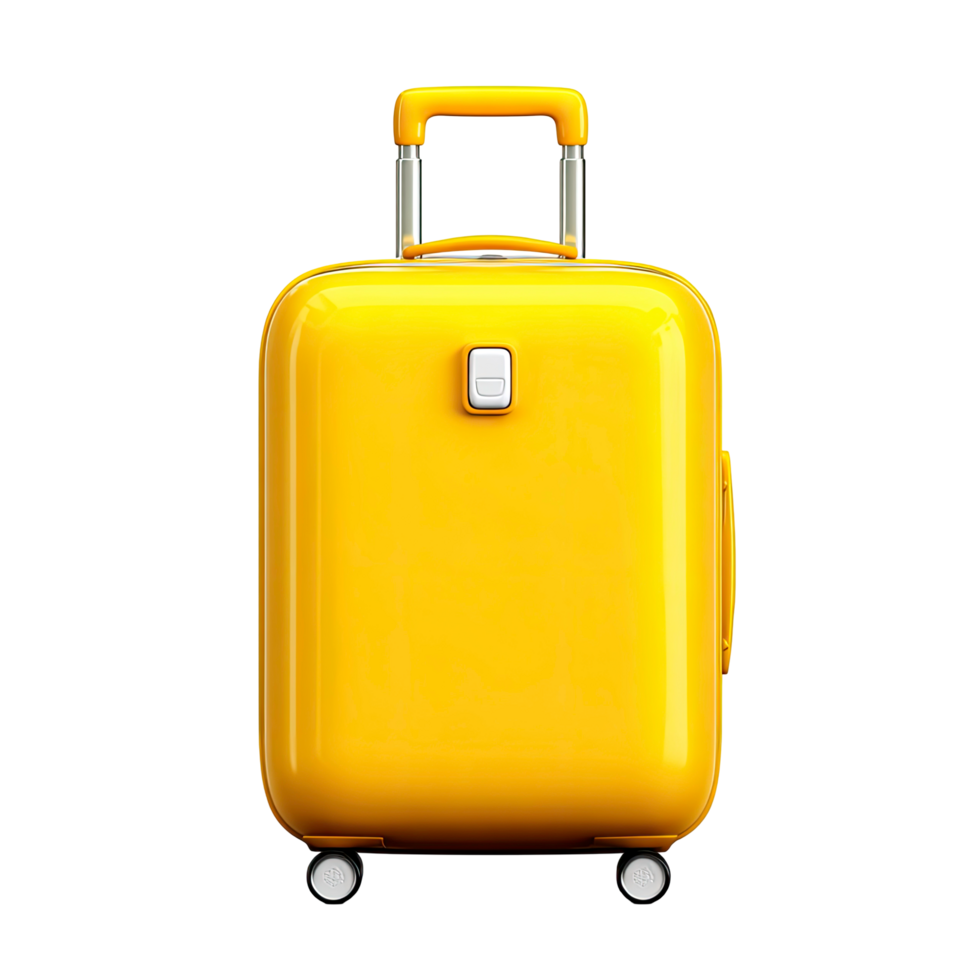 Bright yellow suitcase with wheels and handle on transparent background vibrant png