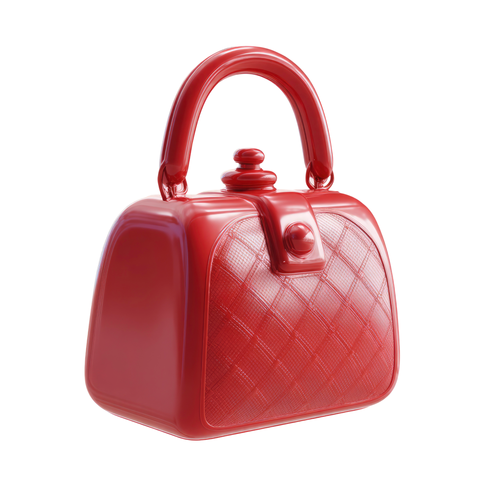 Elegant Red Handbag with Quilted Texture Rendered Style on transparent background png