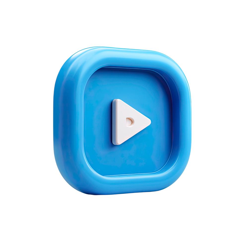 Blue Play Button Icon with White Triangle on Transparent png
