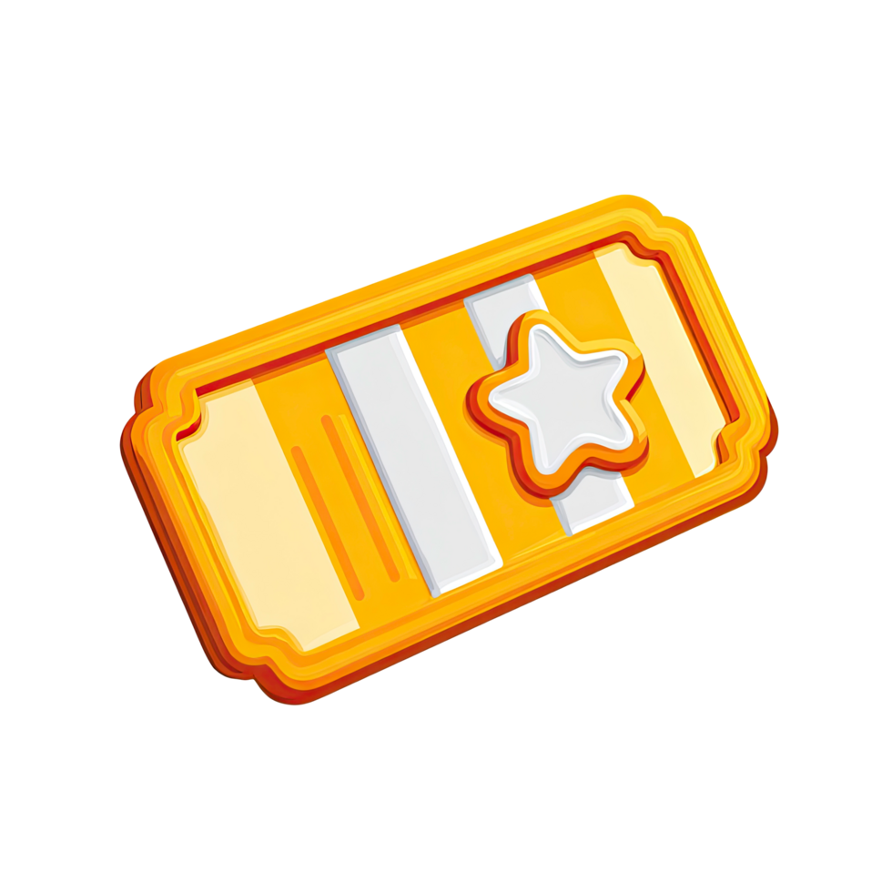 Cartoon golden ticket with star on transparent background cartoon style png