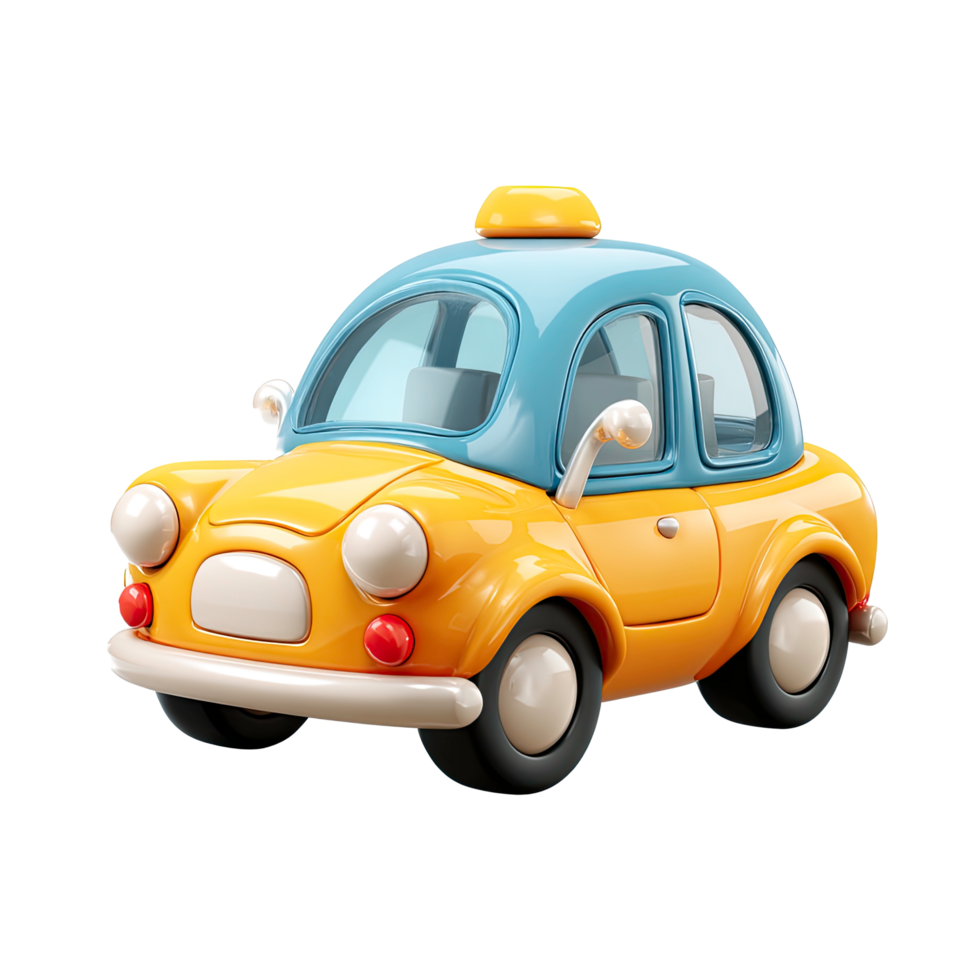Cute Cartoon Taxi Car Illustration in Yellow and Blue on transparent background png
