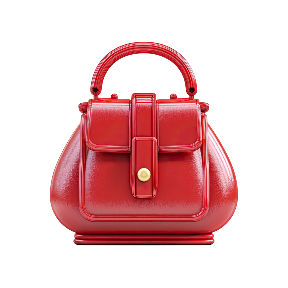 Elegant Red Handbag with Gold Clasp on Transparent Background shiny red png