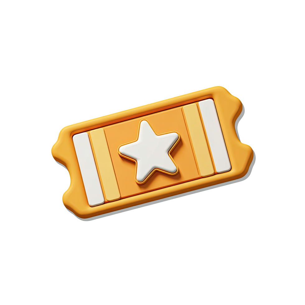 Golden ticket with star icon 3D render illustration on transparent background png