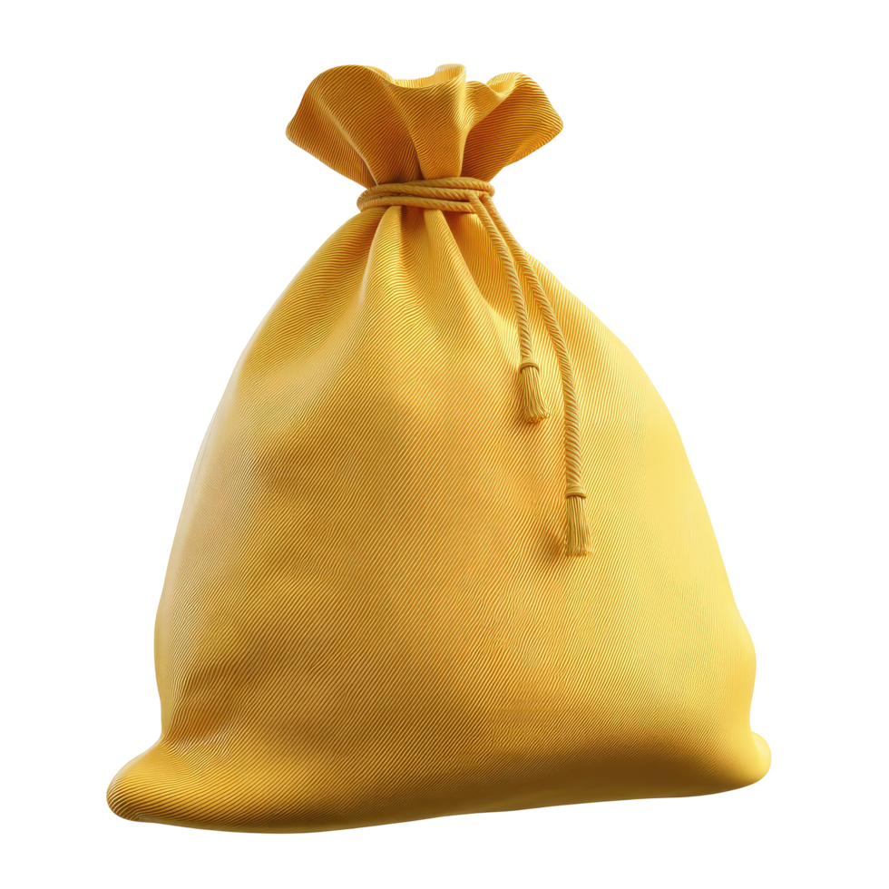 Golden sack tied with rope on transparent background for designers png