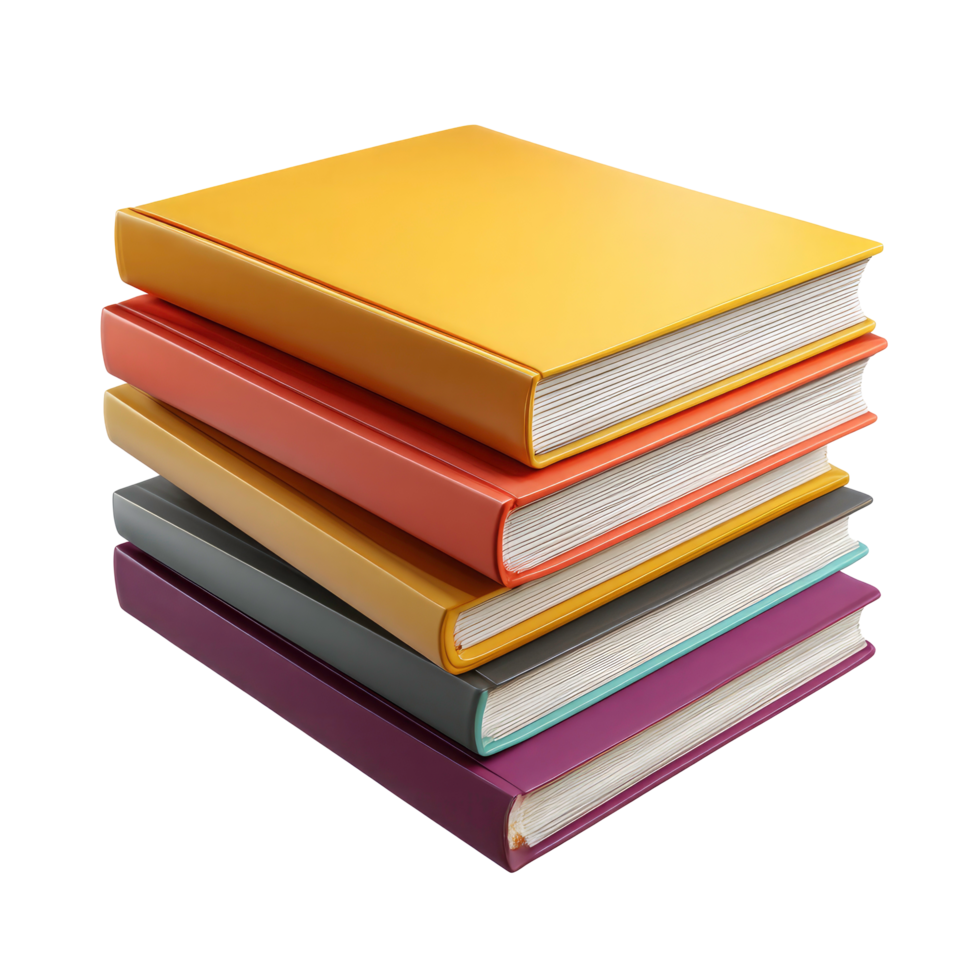 Stack of Colorful Books with Reflection on Transparent Background stack five png