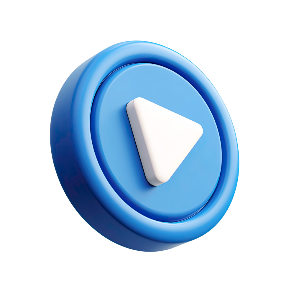 3D Blue Play Button with White Triangle on Transparent Background rendered png