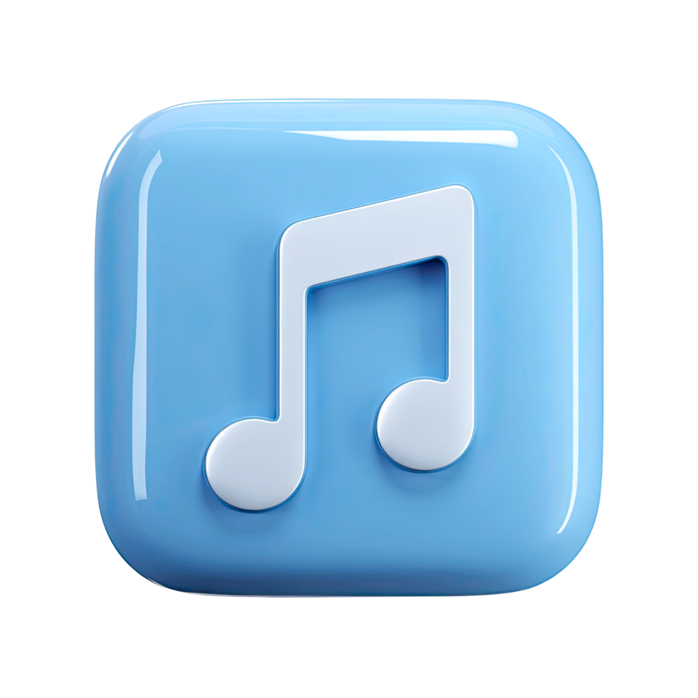 Blue square music note icon glossy design on transparent background blue png