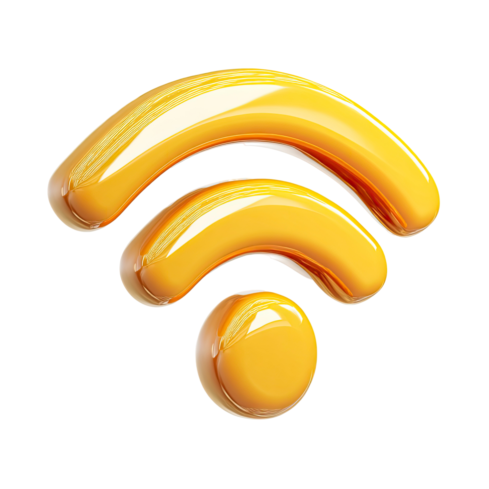 Glossy Golden Wifi Symbol Illustration on Transparent Background for Design glossy png