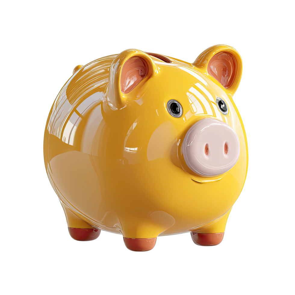 Shiny Yellow Piggy Bank for Savings and Finance on transparent background png