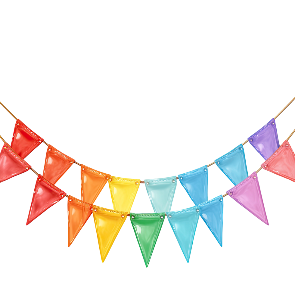 Colorful Triangle Bunting Banner Garland Decoration Hanging on String on transparent background png