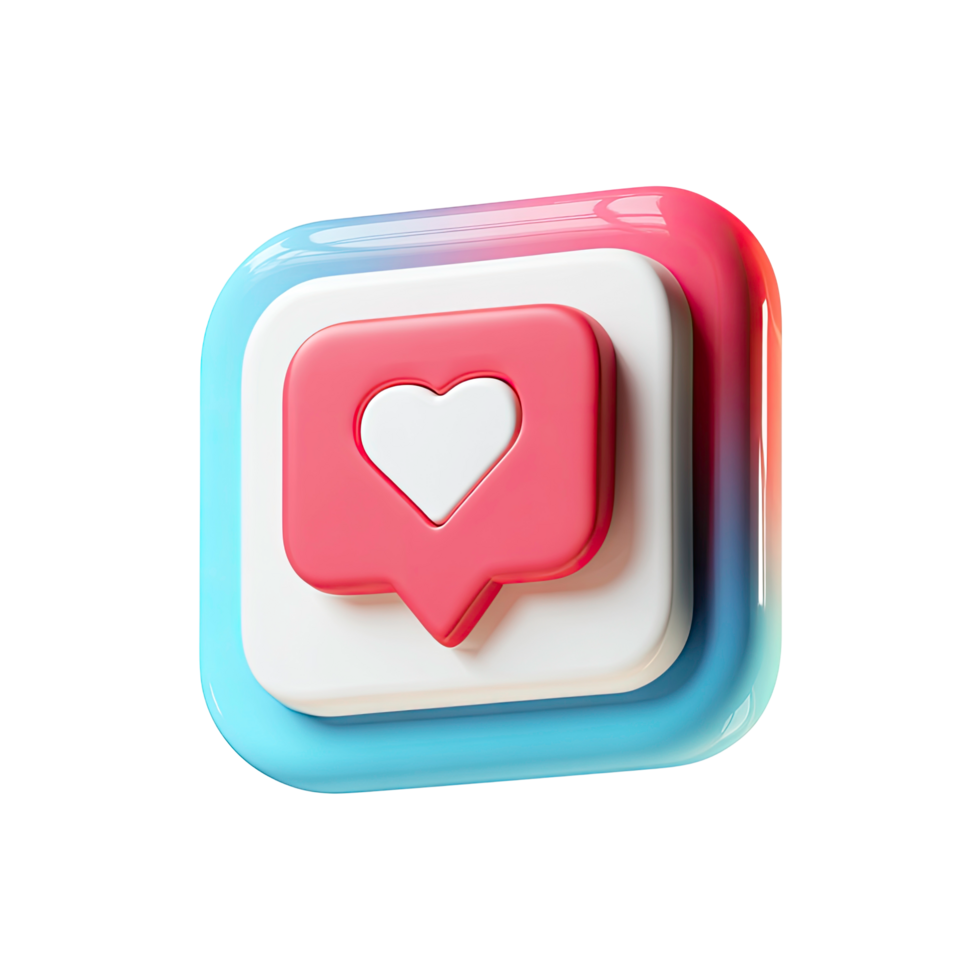 3D Pink Heart Like Notification Icon on Transparent Background rendered pink png