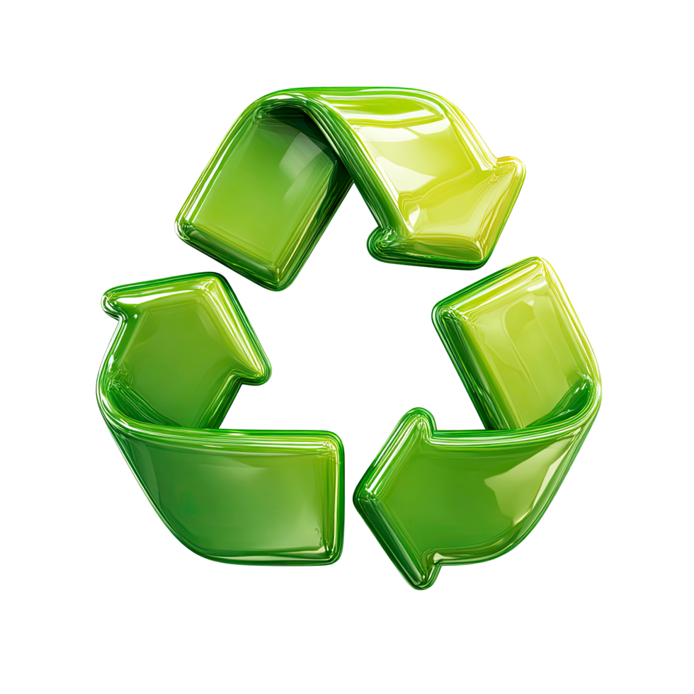 Glossy Green Recycle Symbol on Transparent Background png