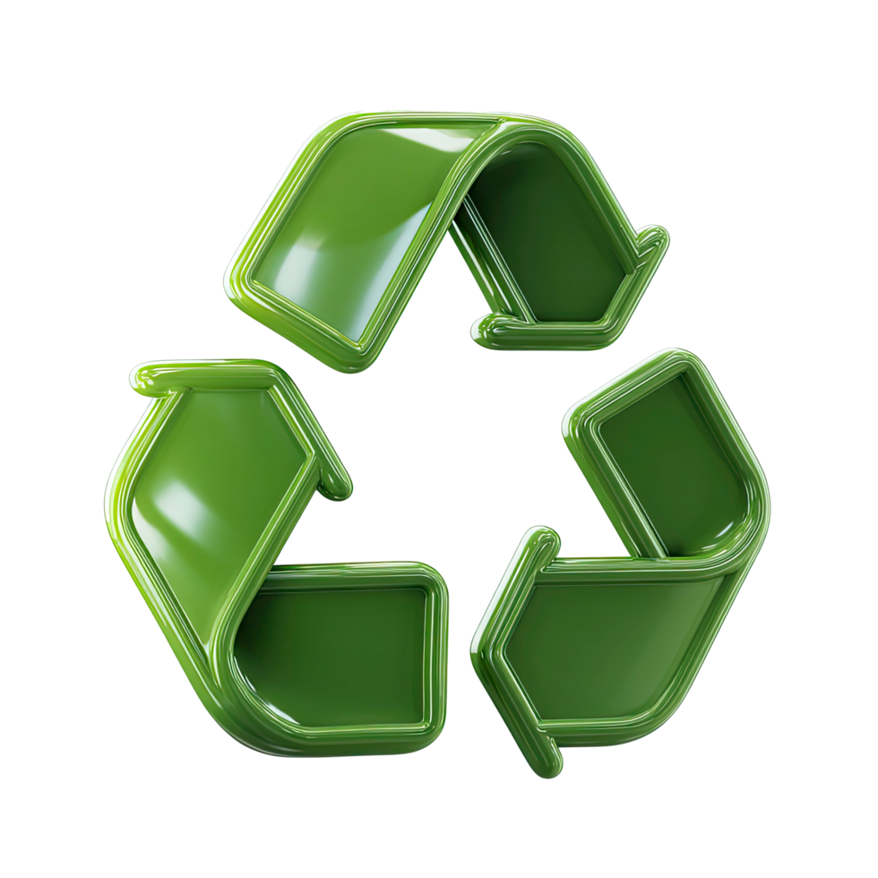 Glossy Green Recycling Symbol Isolated on Transparent Background for Design Projects png