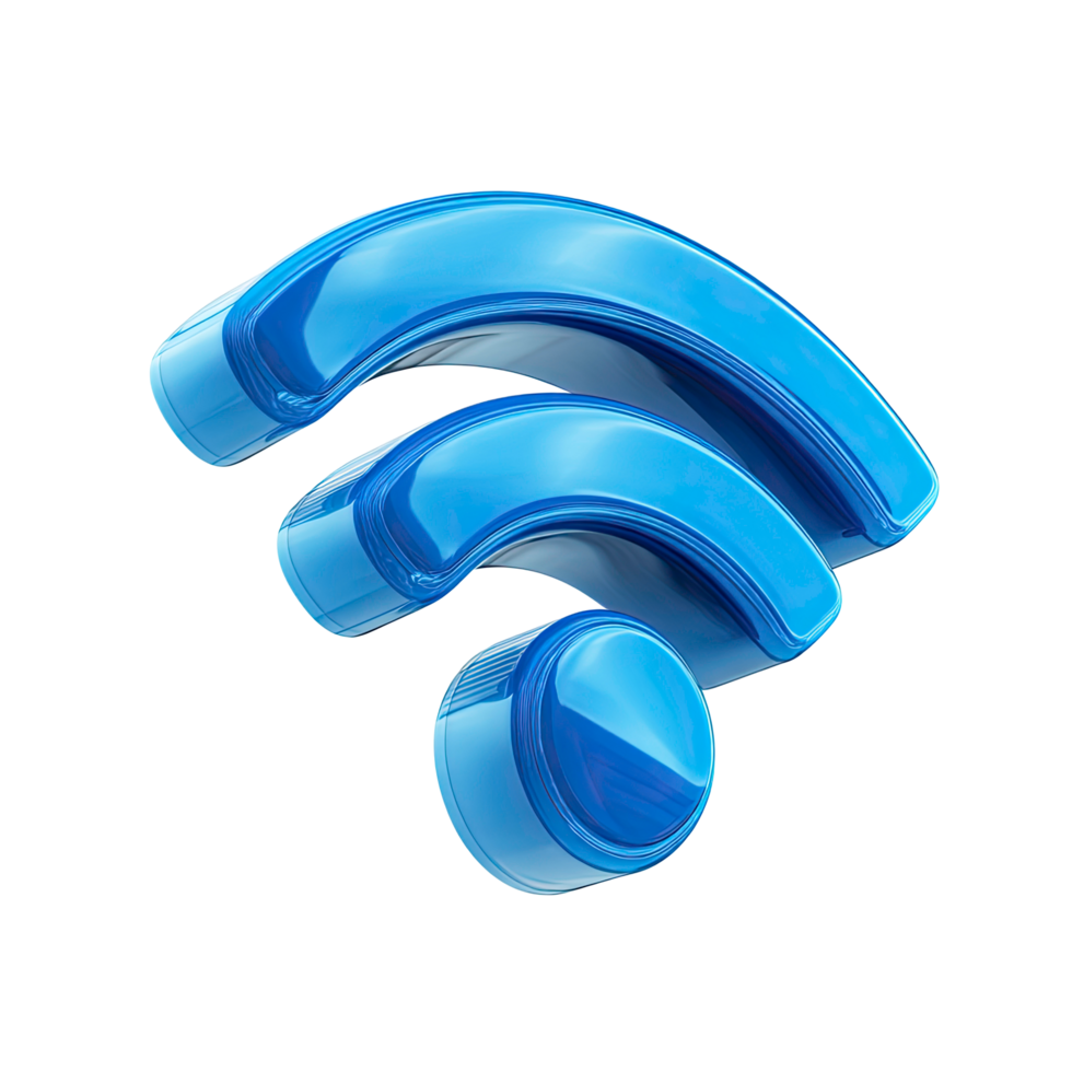 Shiny Blue Wifi Symbol Icon Illustration on Transparent Background glossy blue png