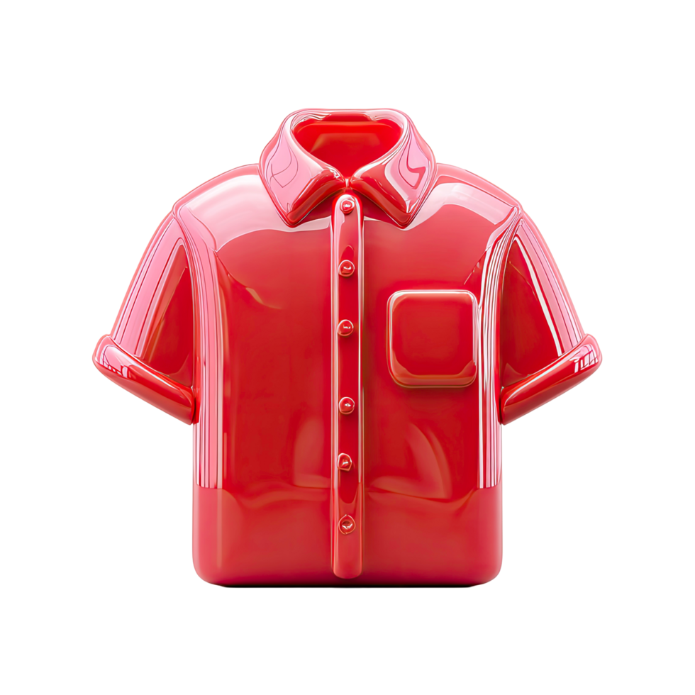 Shiny red shirt with pocket and buttons 3D render on transparent background png