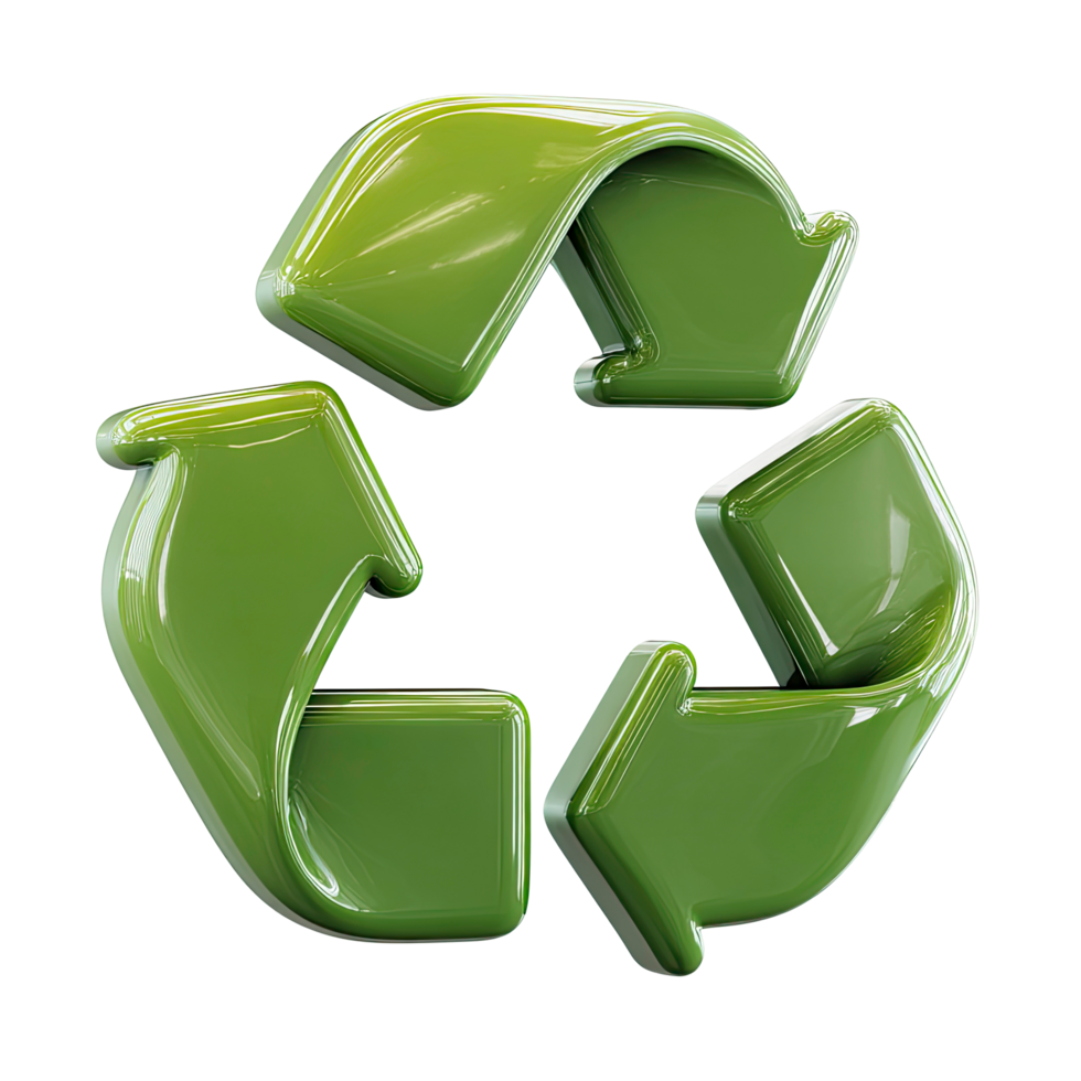 Glossy Green Recycle Symbol with Arrows on Transparent Background glossy green png