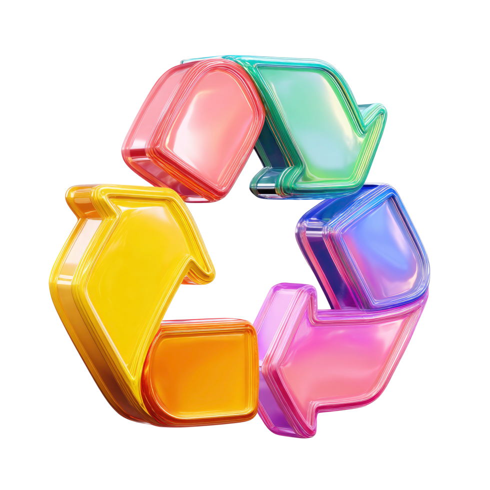 Colorful 3D Recycle Symbol with Arrows on Transparent Background vibrant glossy png