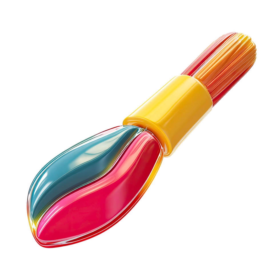 Colorful 3D Paintbrush with Yellow Handle on Transparent Background vibrant rendered png