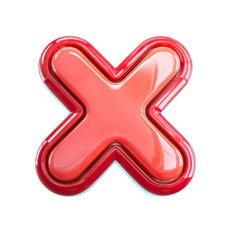 Shiny Red Cross Icon with Glossy Finish on Transparent Background glossy png