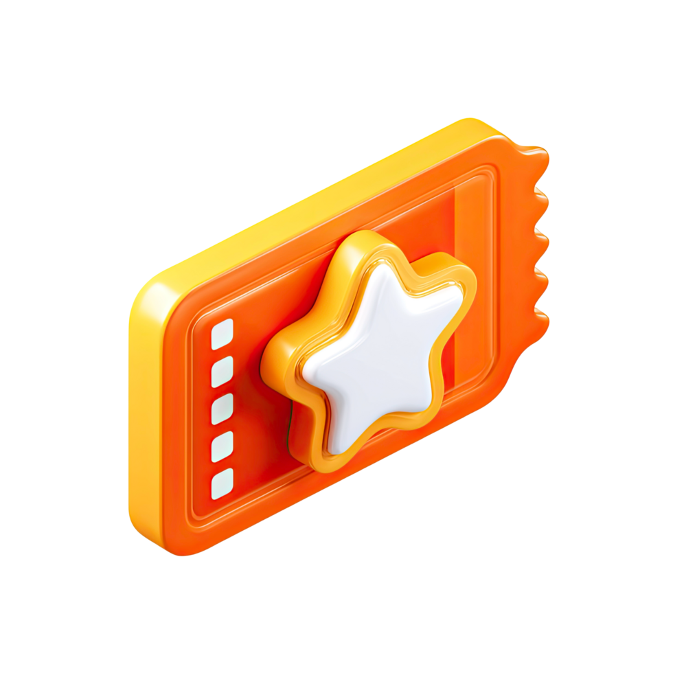 Orange ticket with white star 3D render on transparent background orange png