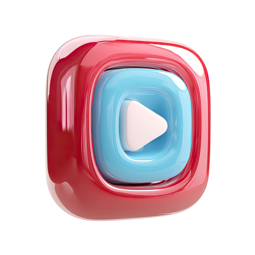 Glossy red and blue play button icon on transparent background glossy png