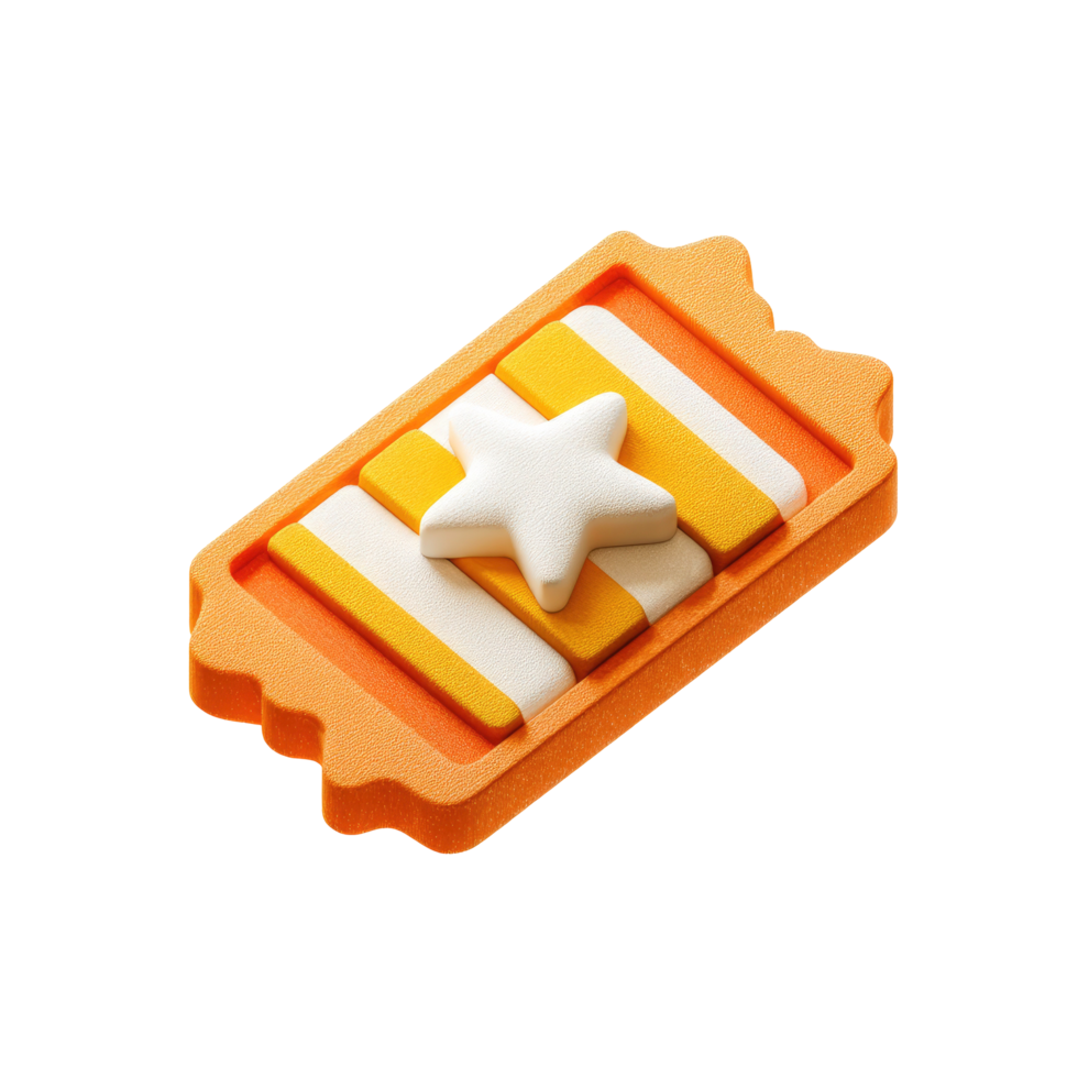 Orange Ticket with White Star and Stripes on transparent background render png
