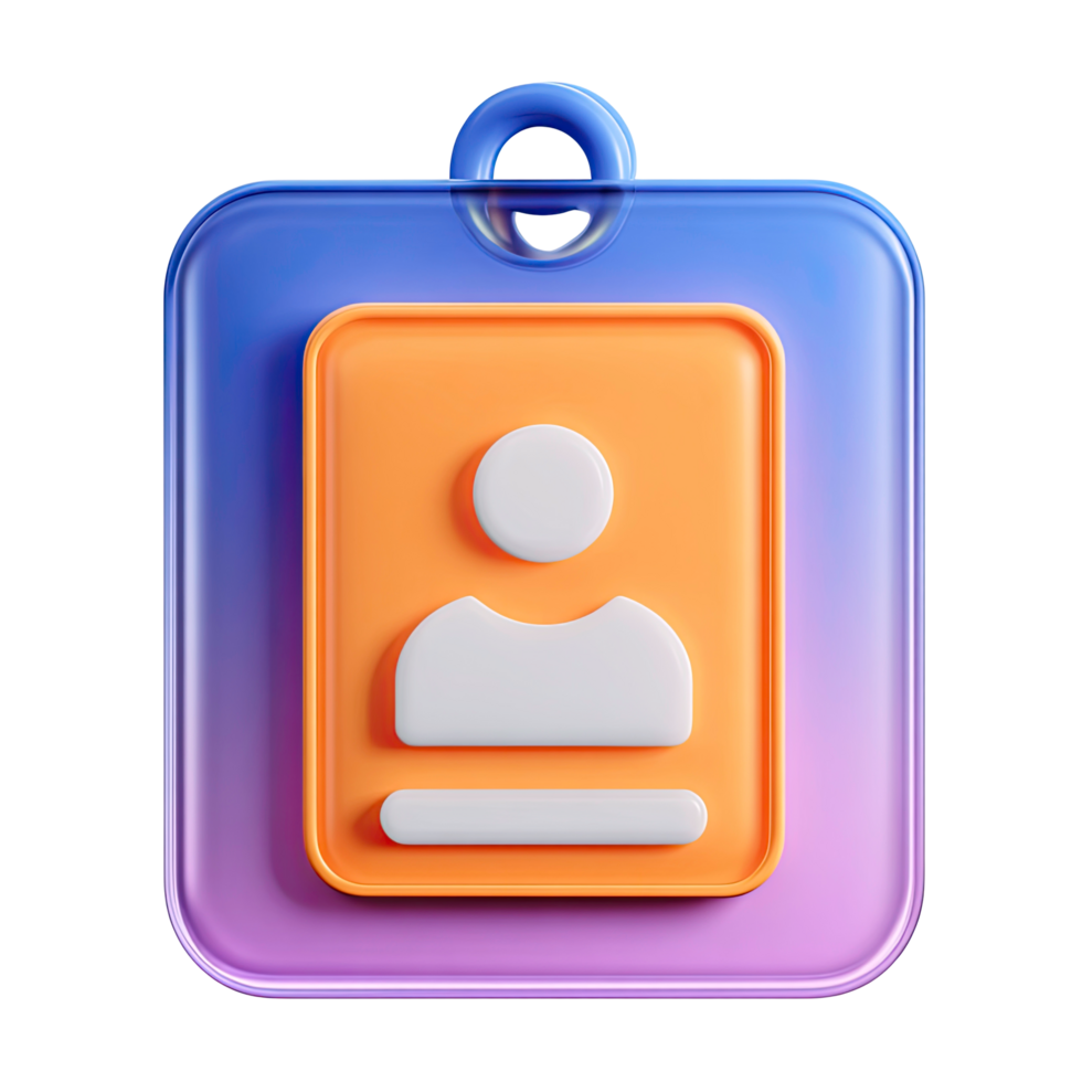 3D Contact Card Icon with Person Symbol on Transparent Background vibrant png