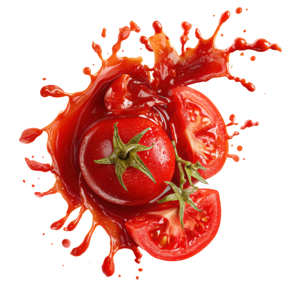 Fresh Tomatoes Splashing in Sauce on Transparent Background for Design Use png
