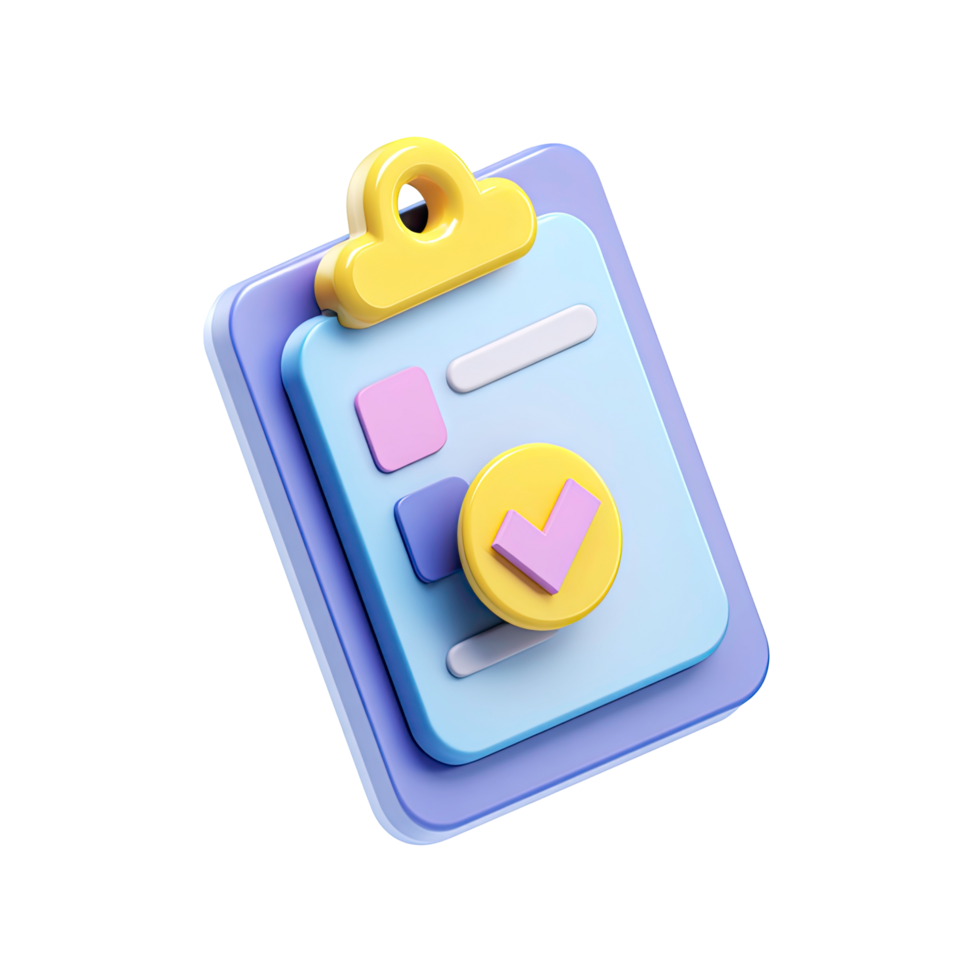 3D Rendered Clipboard with Check Mark on Transparent Background illustration clipboard png