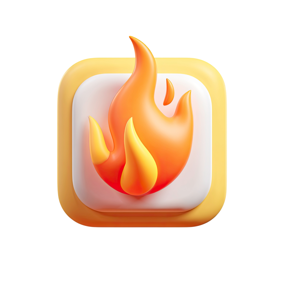 3D Flame Icon with Yellow Border on Transparent Background vibrant flame png