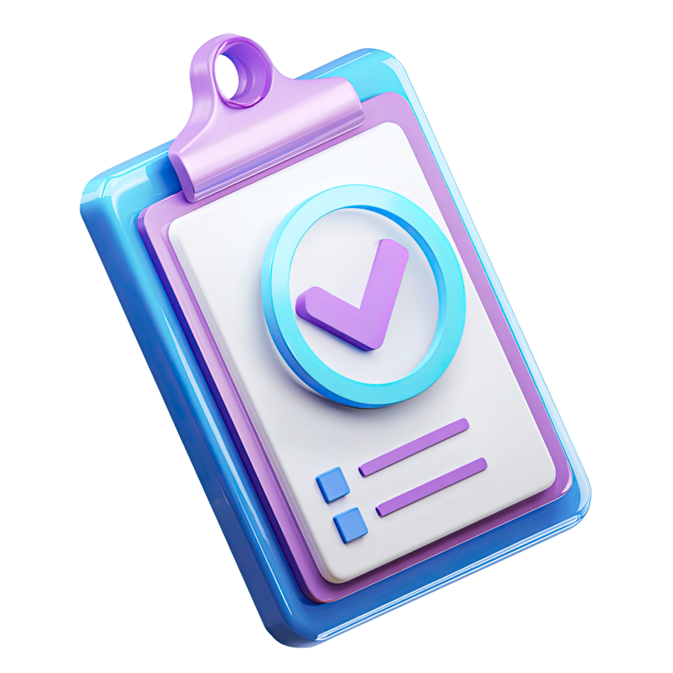 3D Clipboard with Check Mark Symbol on Transparent Background rendered clipboard png