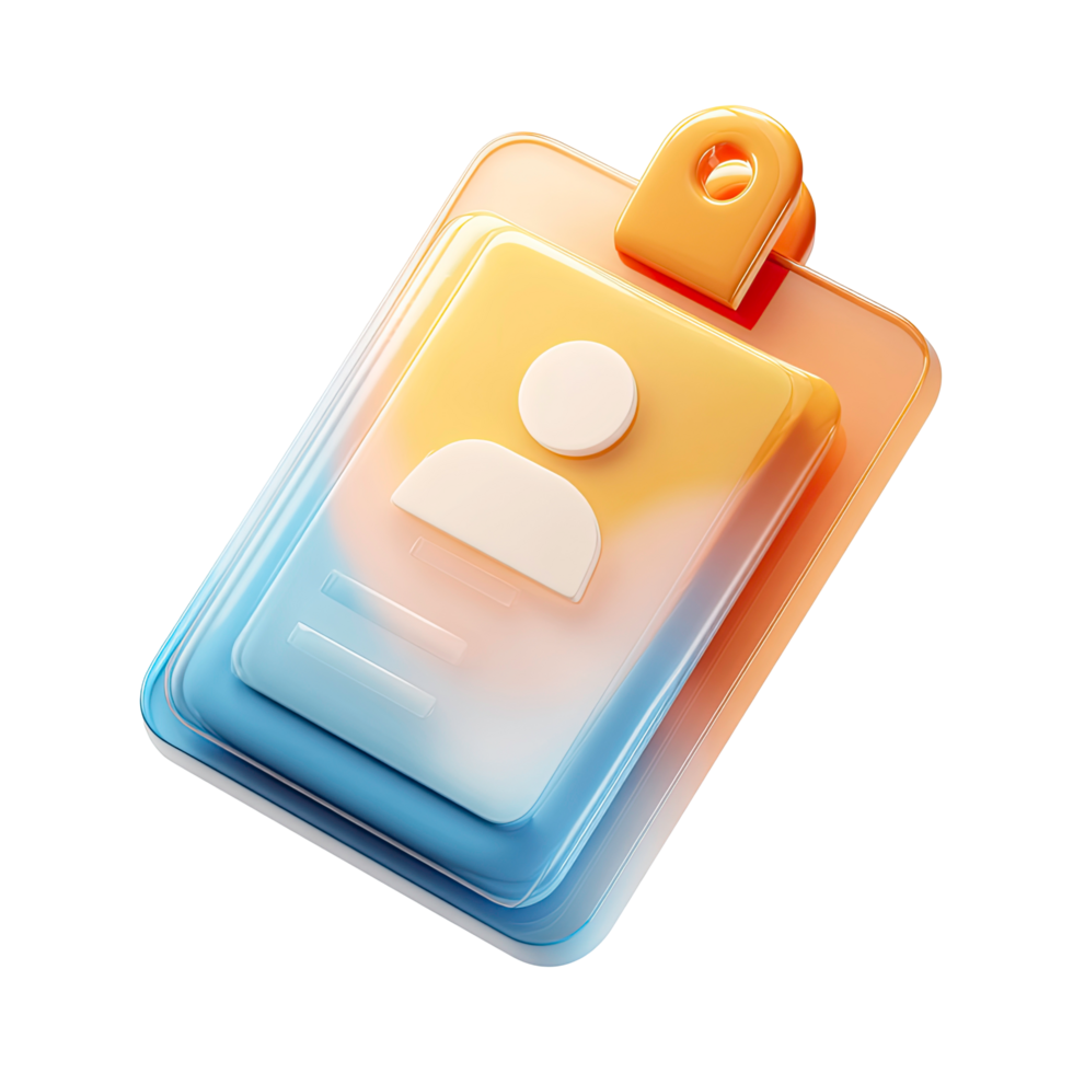 Modern 3D Identity Badge Icon with Orange Clip on transparent background png
