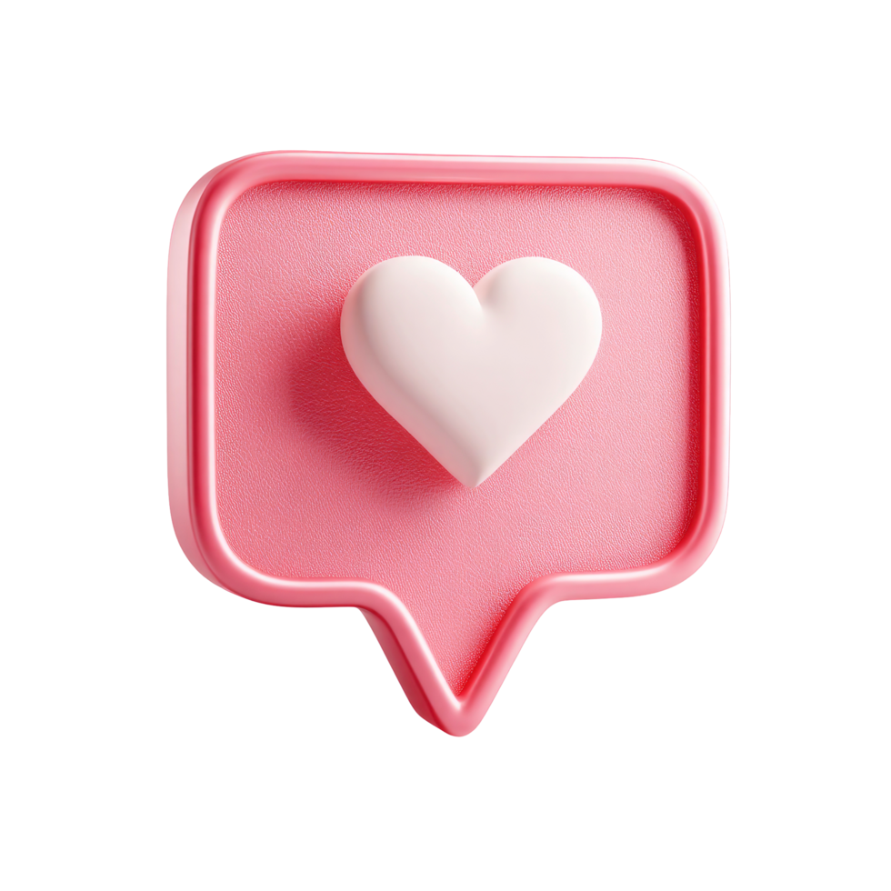 Pink Like Notification with White Heart 3D Render on transparent background png