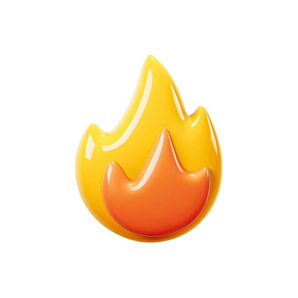 Glossy Fire Icon Illustration in Yellow and Orange on transparent background png
