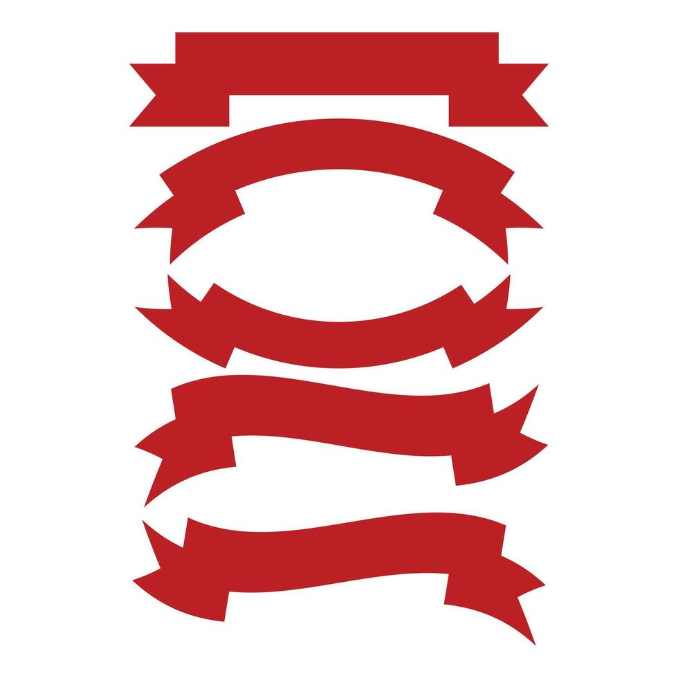 Red Ribbon Banner Set Curved And Flat Decorative Labels Design vector