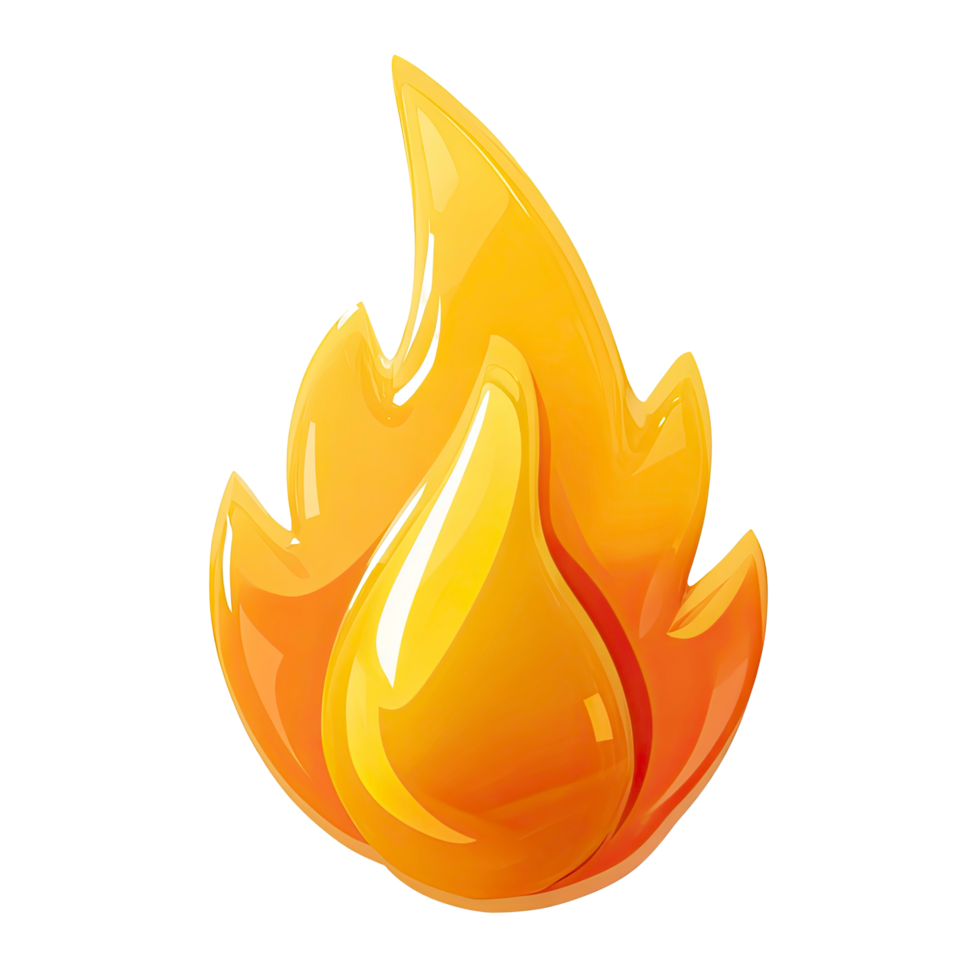 Glossy Fire Flame Icon Illustration with Orange and Yellow Colors on transparent background png