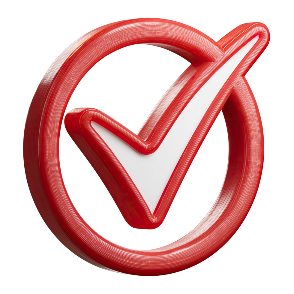 Red circle with white check mark symbol on transparent background red png