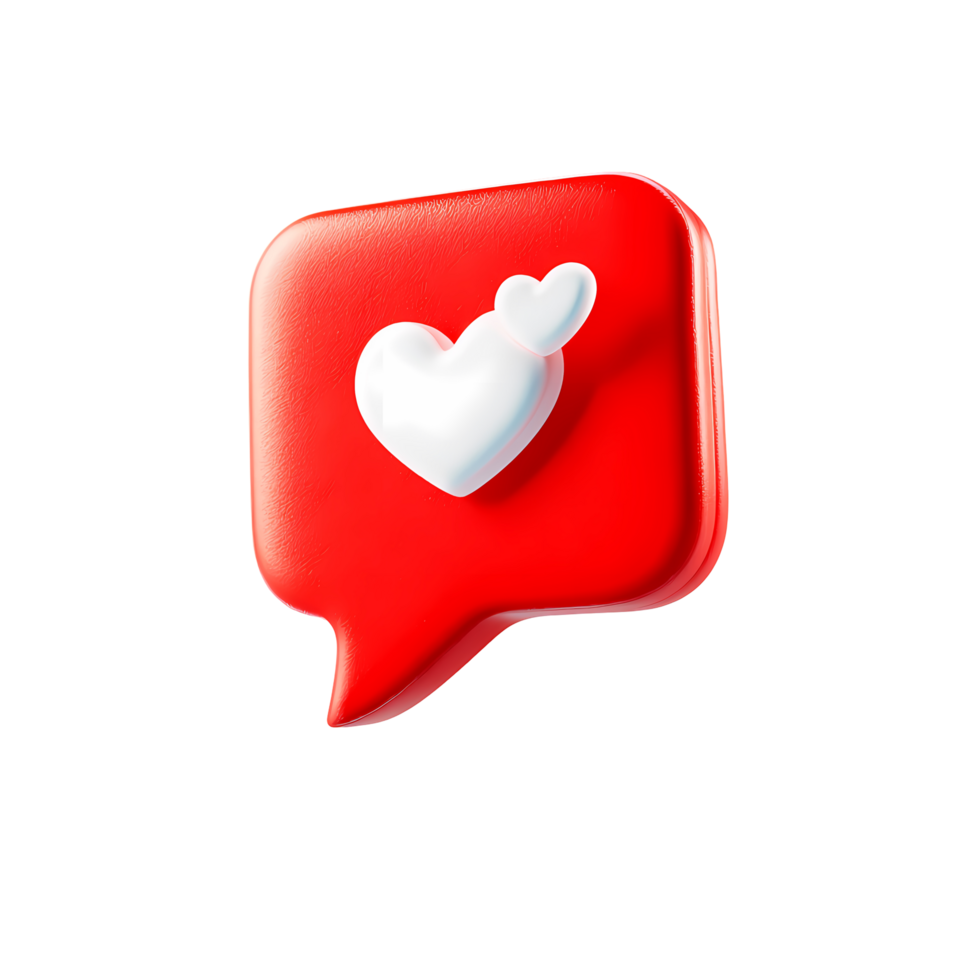 Red Speech Bubble with White Hearts 3D Render on Transparent Background png