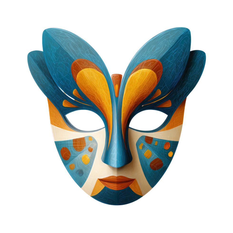 Intricate Carnival Mask with Blue and Gold Details on Transparent Background png