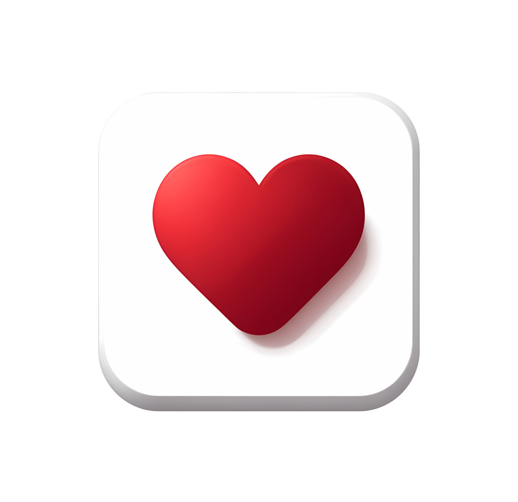 Red Heart Icon on White Rounded Square Button on Transparent Background heart png