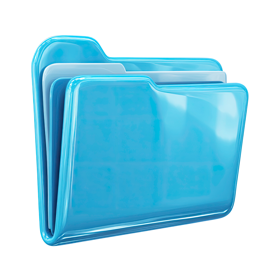 Shiny Blue Folder Icon with Two Inserts on Transparent Background glossy png