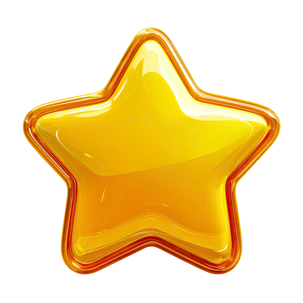 Shiny Golden Star Icon with Glass Effect on Transparent Background glossy png