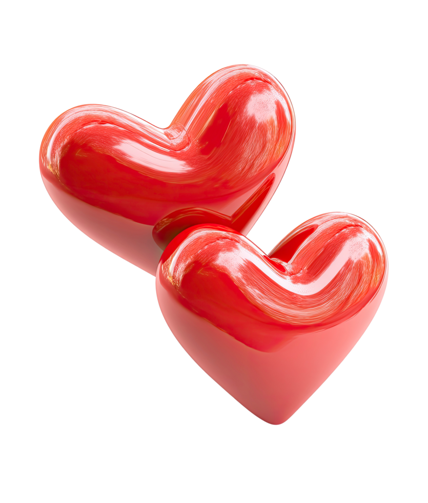 Two Glossy Red Heart Shapes Overlapping Each Other on Transparent Background png