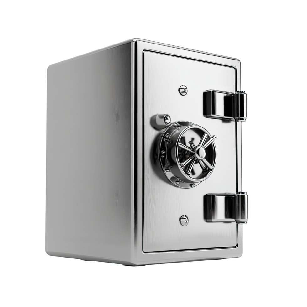 Shiny Silver Safe with Combination Lock and Secure Locking Mechanism highly png