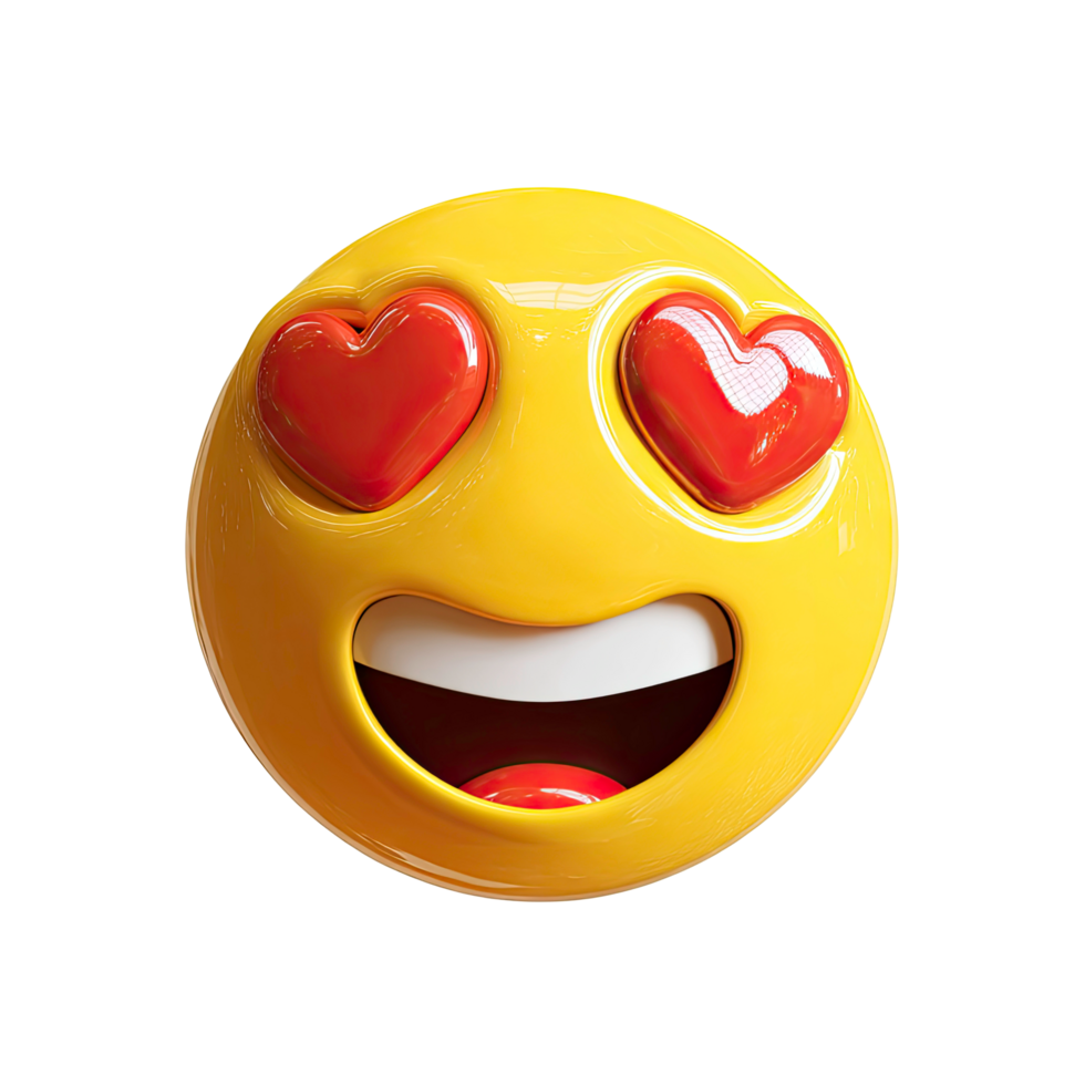 Yellow Emoji with Heart Eyes and Big Smile on Transparent Background png